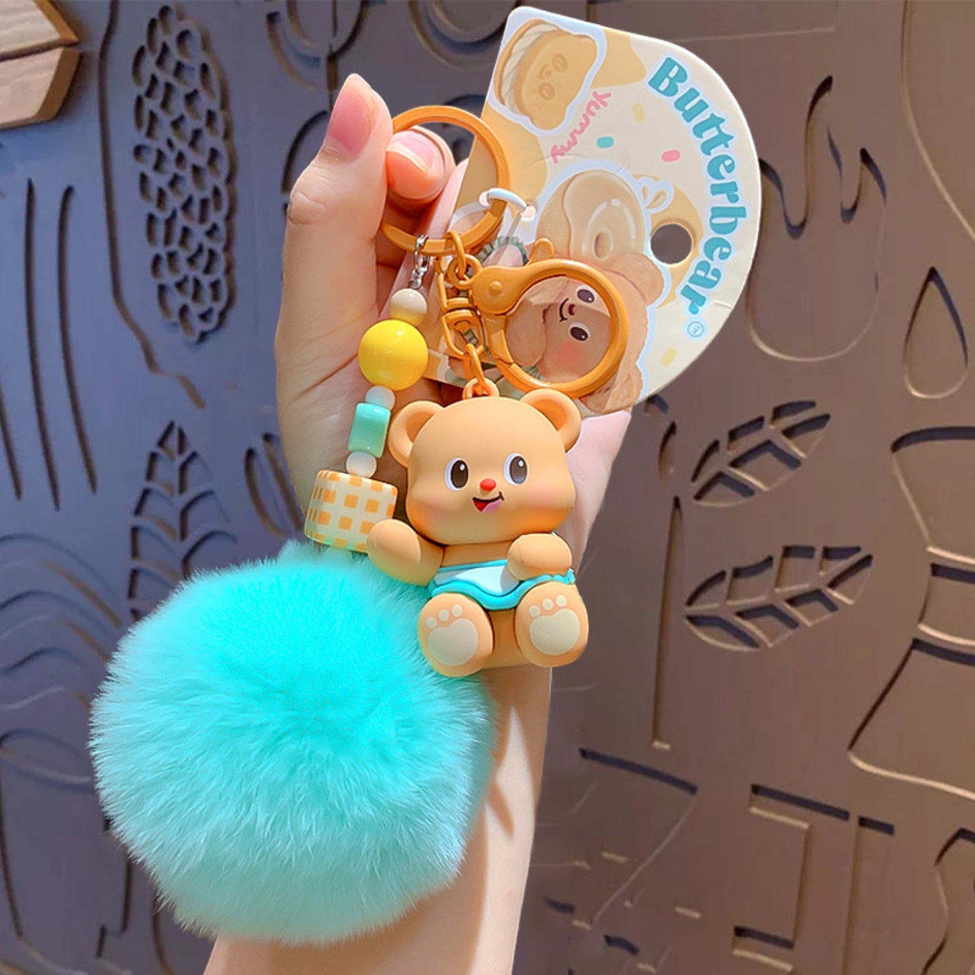 Butterbear with Blue Furball Silicone Keyring