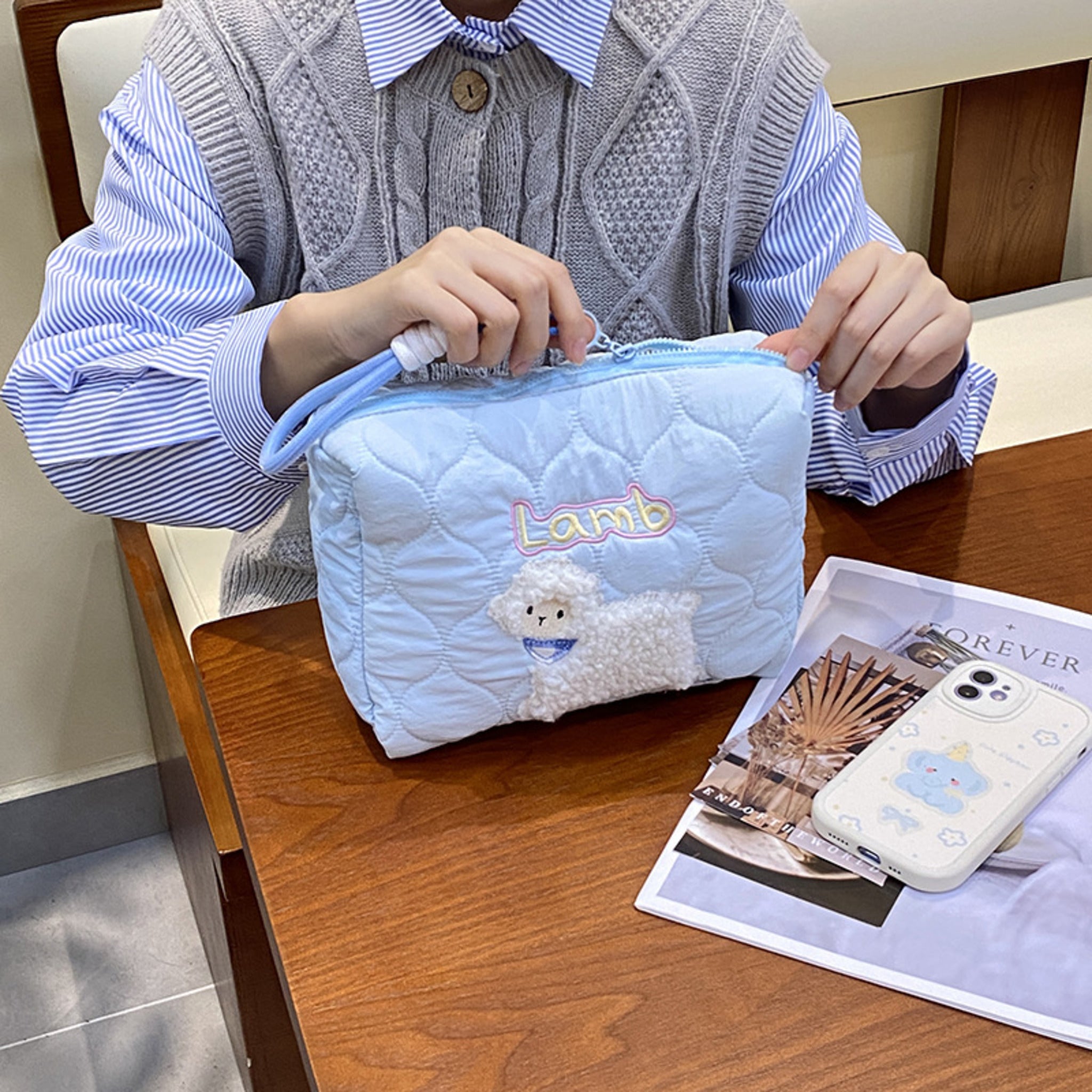 Lamb Makeup/ Utility Bag Blue