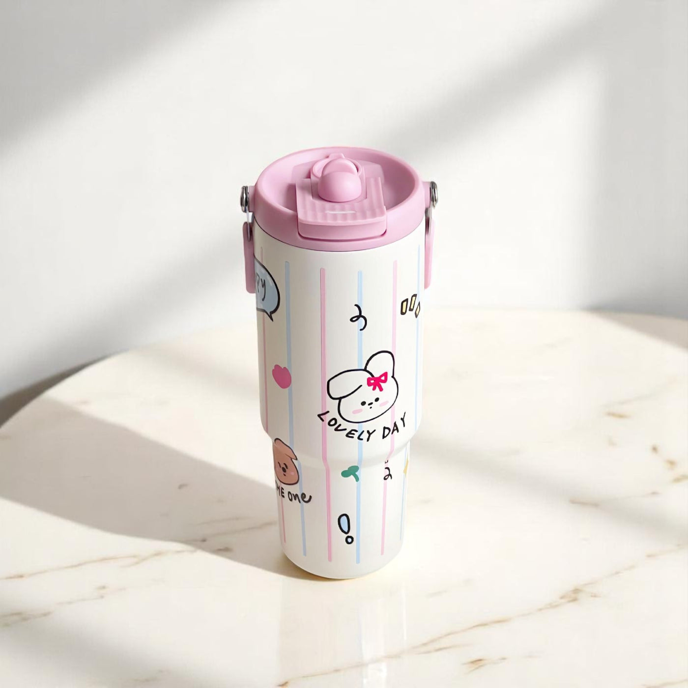 Pink Striped Stainless Steel Tumbler