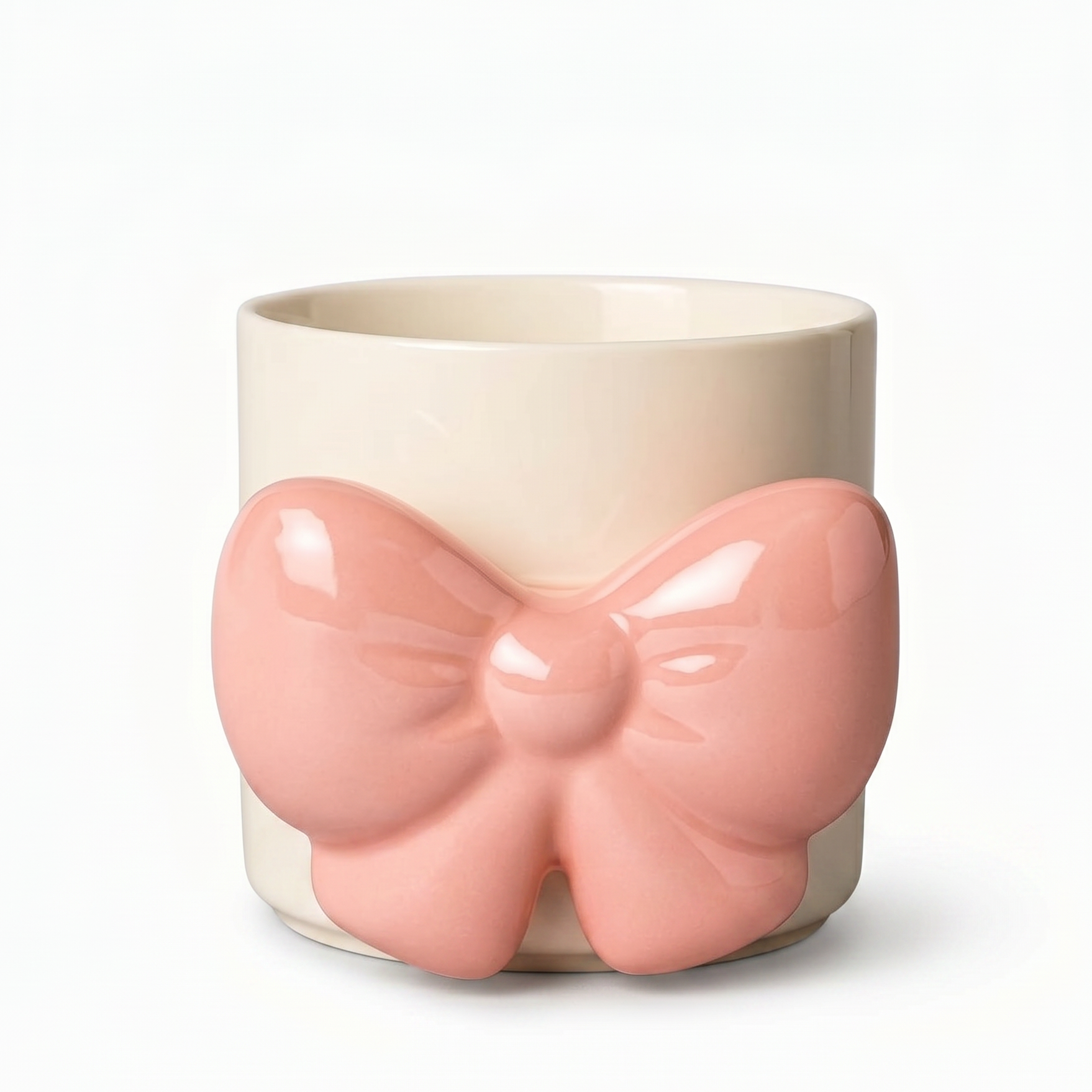 Glossy Ceramic Mug with Pink Butterfly Handle (bow coffee mug)