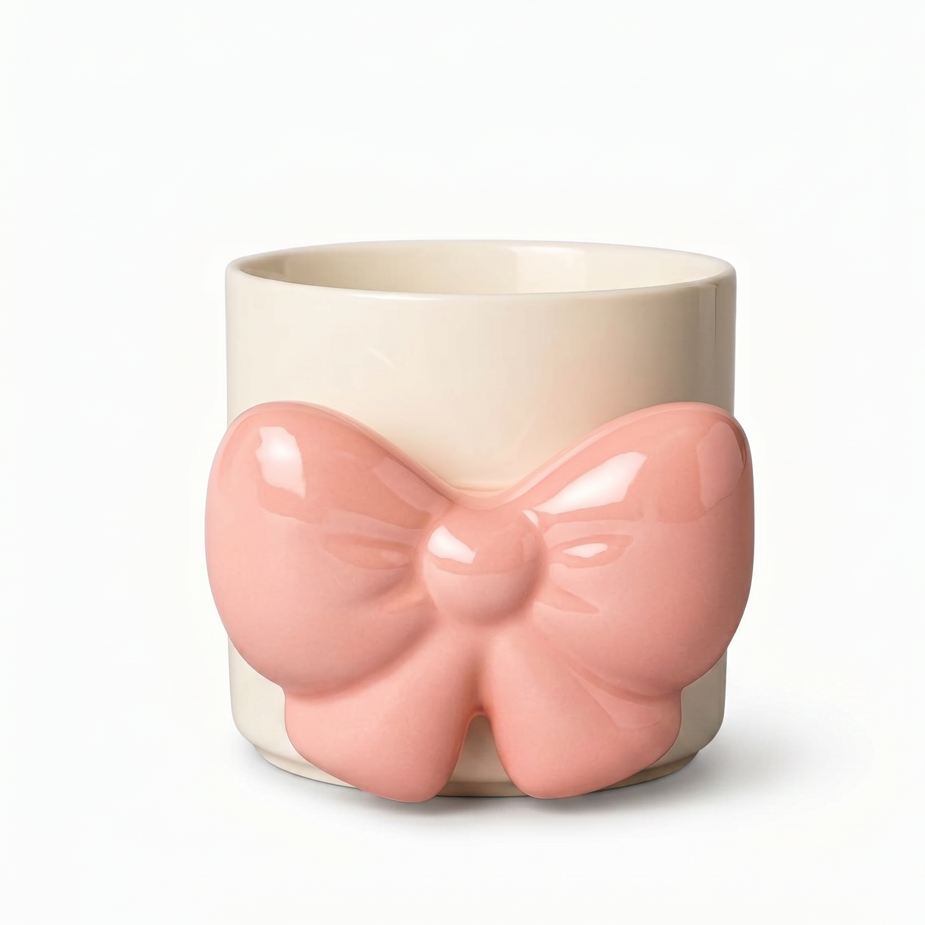 Glossy Ceramic Mug with Pink Butterfly Handle (bow coffee mug)
