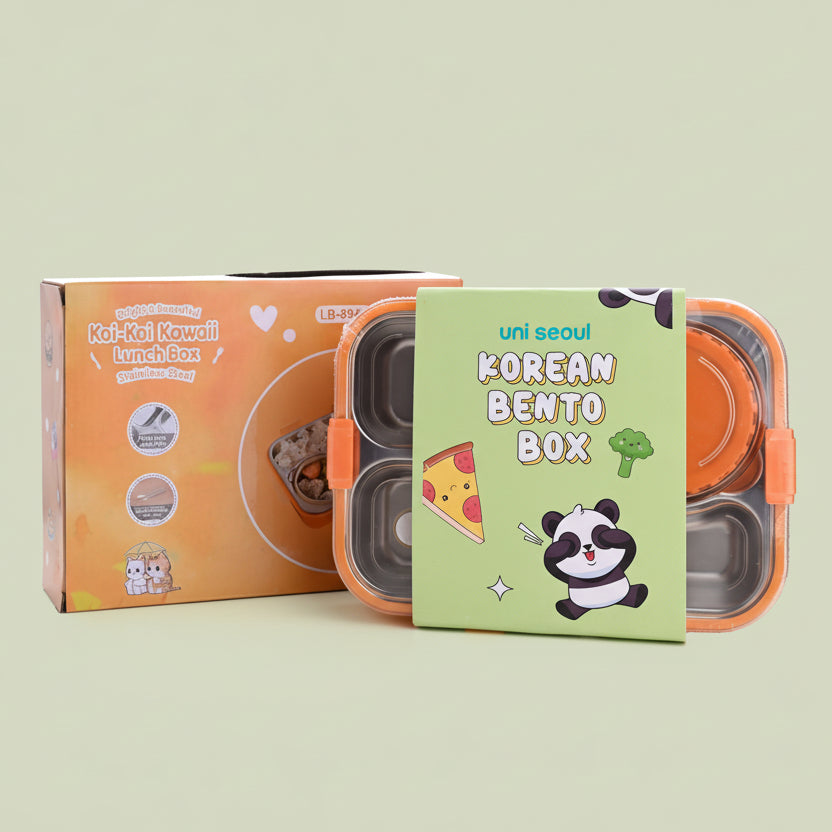 Korean Bento Box 3 Grid with Soup Bowl - Orange