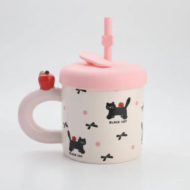 Ceramic Black Cat Mug Pink