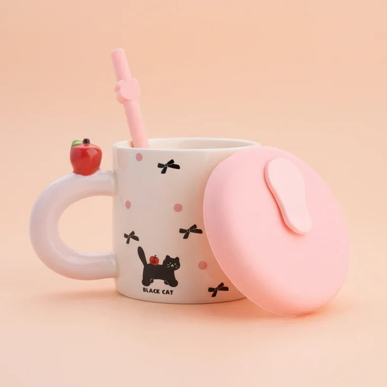 Ceramic Black Cat Mug Pink