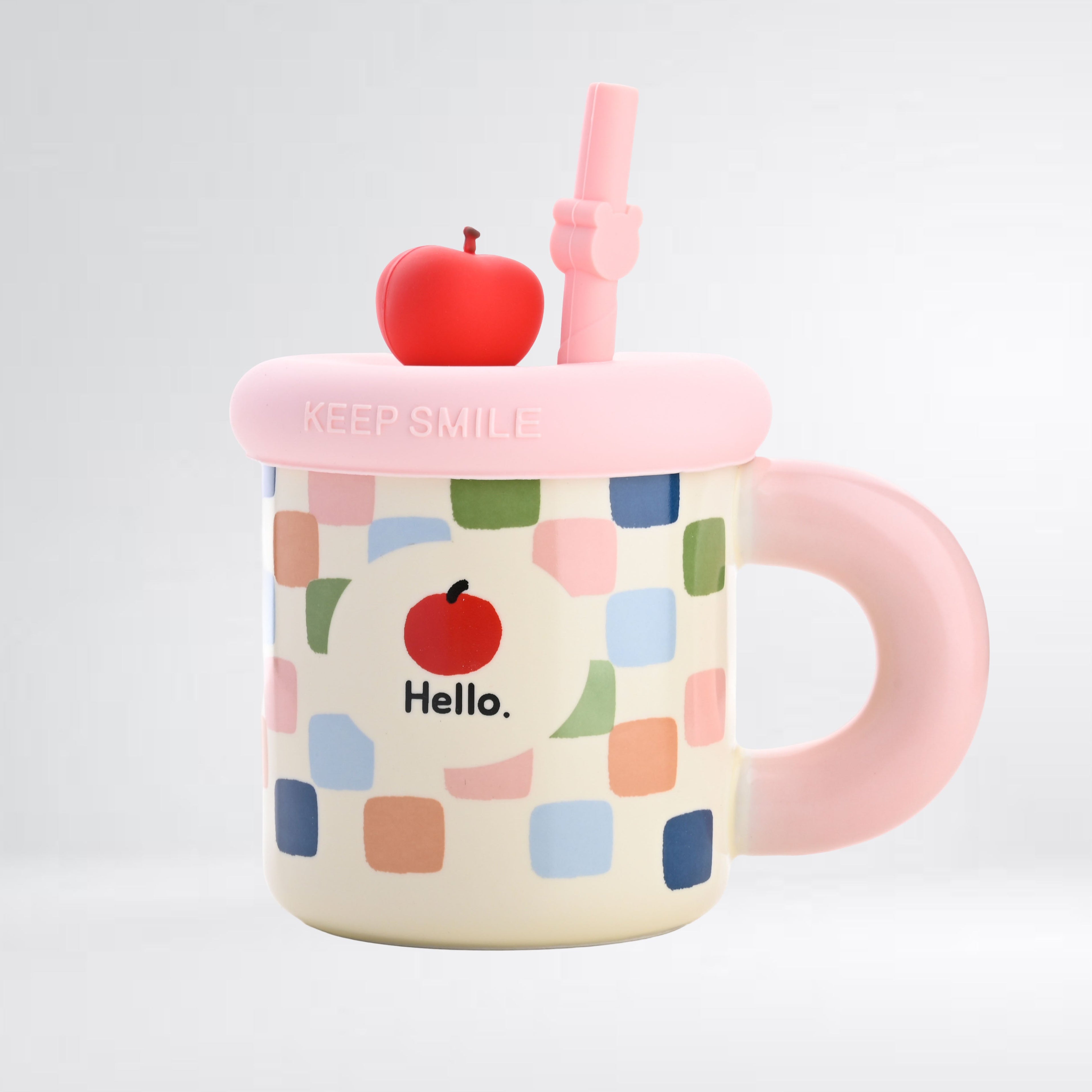 Cherry Ceramic Mug with Straw
