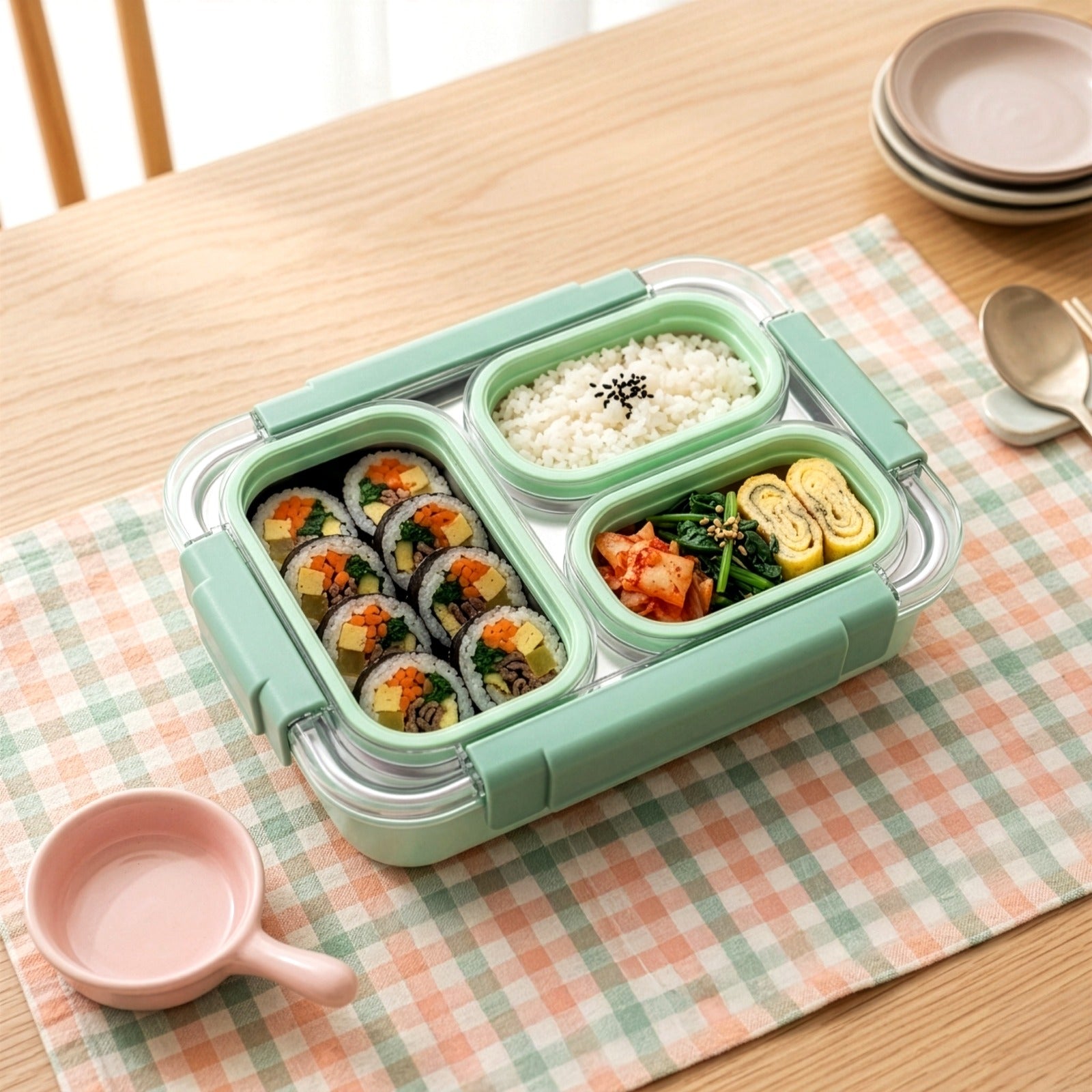 Korean Bento Box 3 Grid - Green