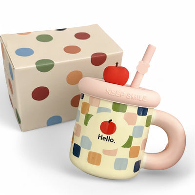 Cherry Ceramic Mug with Straw