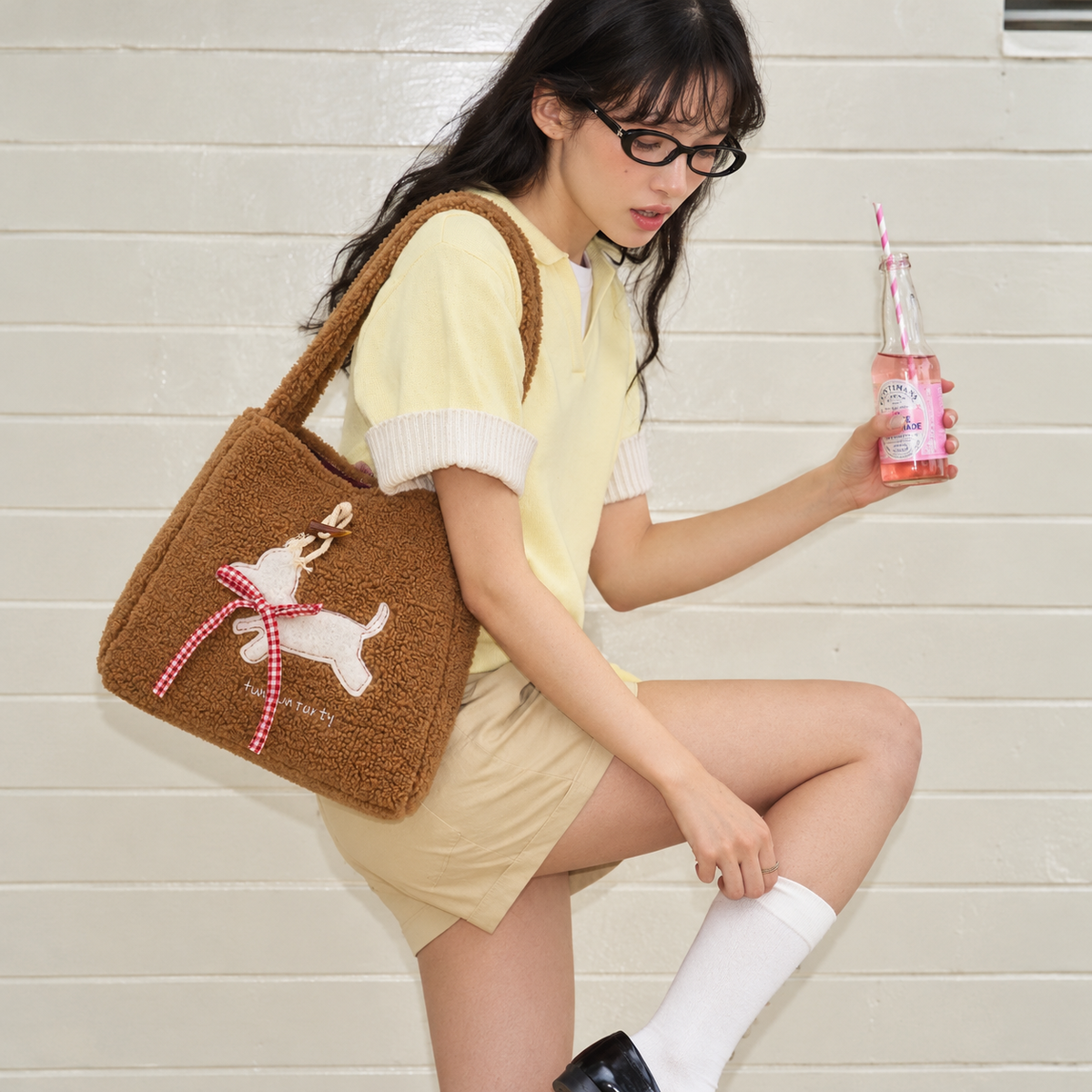 Cookie Pup Fur Tote Bag - Brown
