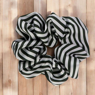 Green Korean Style Striped Scrunchie