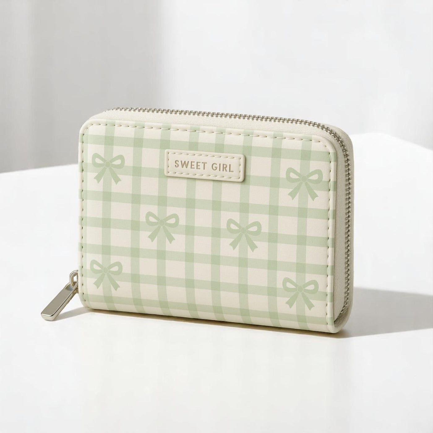 Green Bow Gingham Card Holder