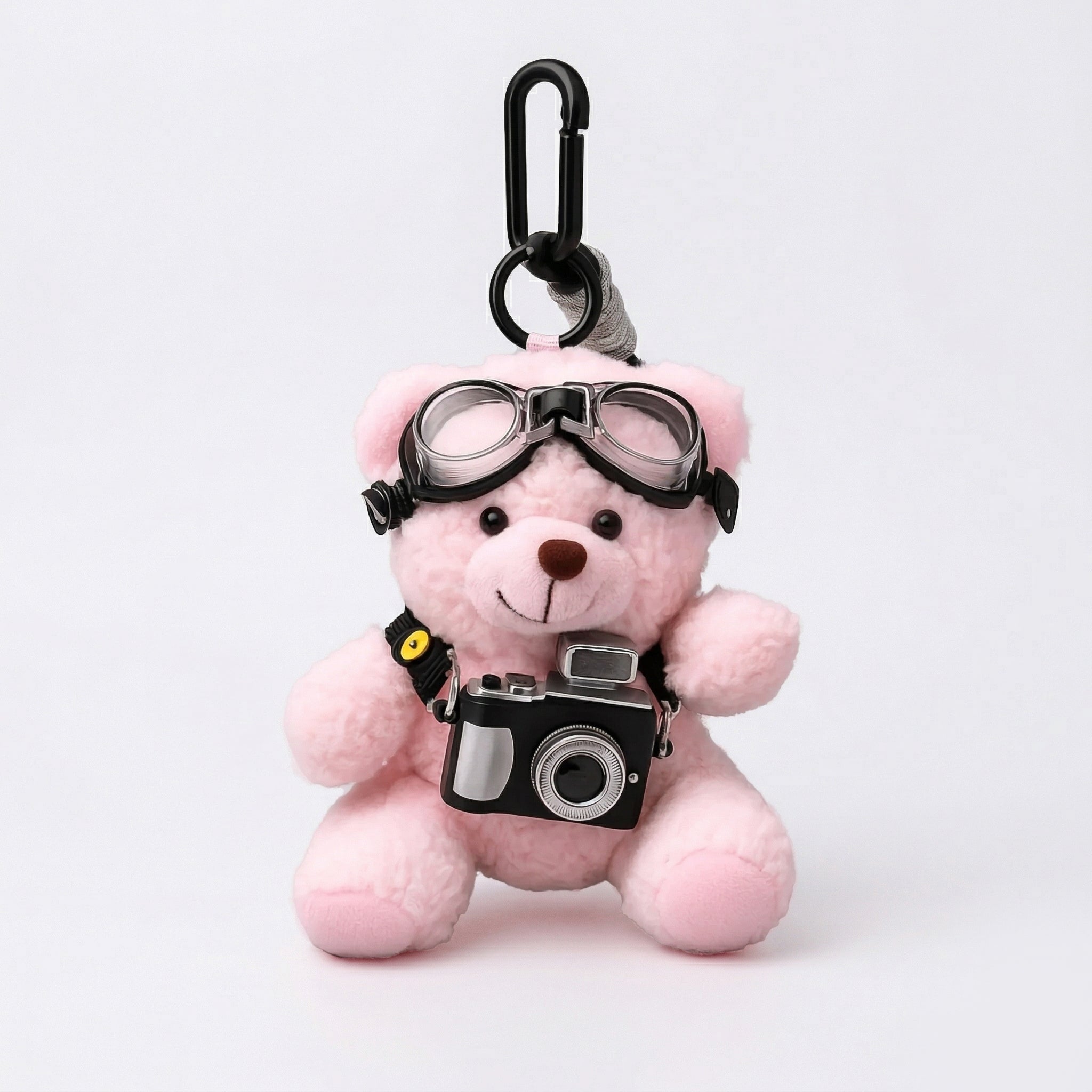 Goggles and Camera Teddy Pink Plushie Keyring