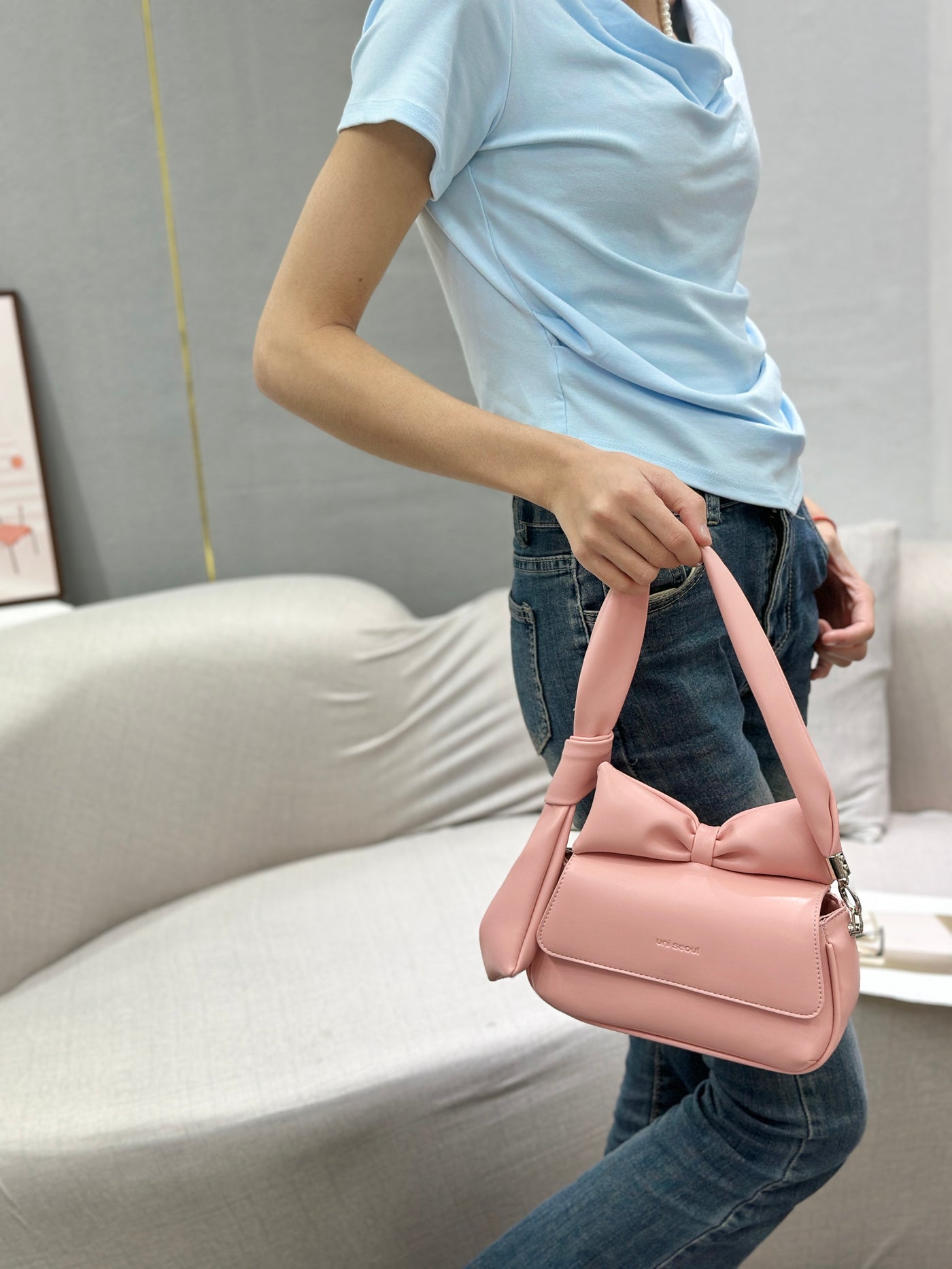 Puffed Top Sling Bag - Baby Pink