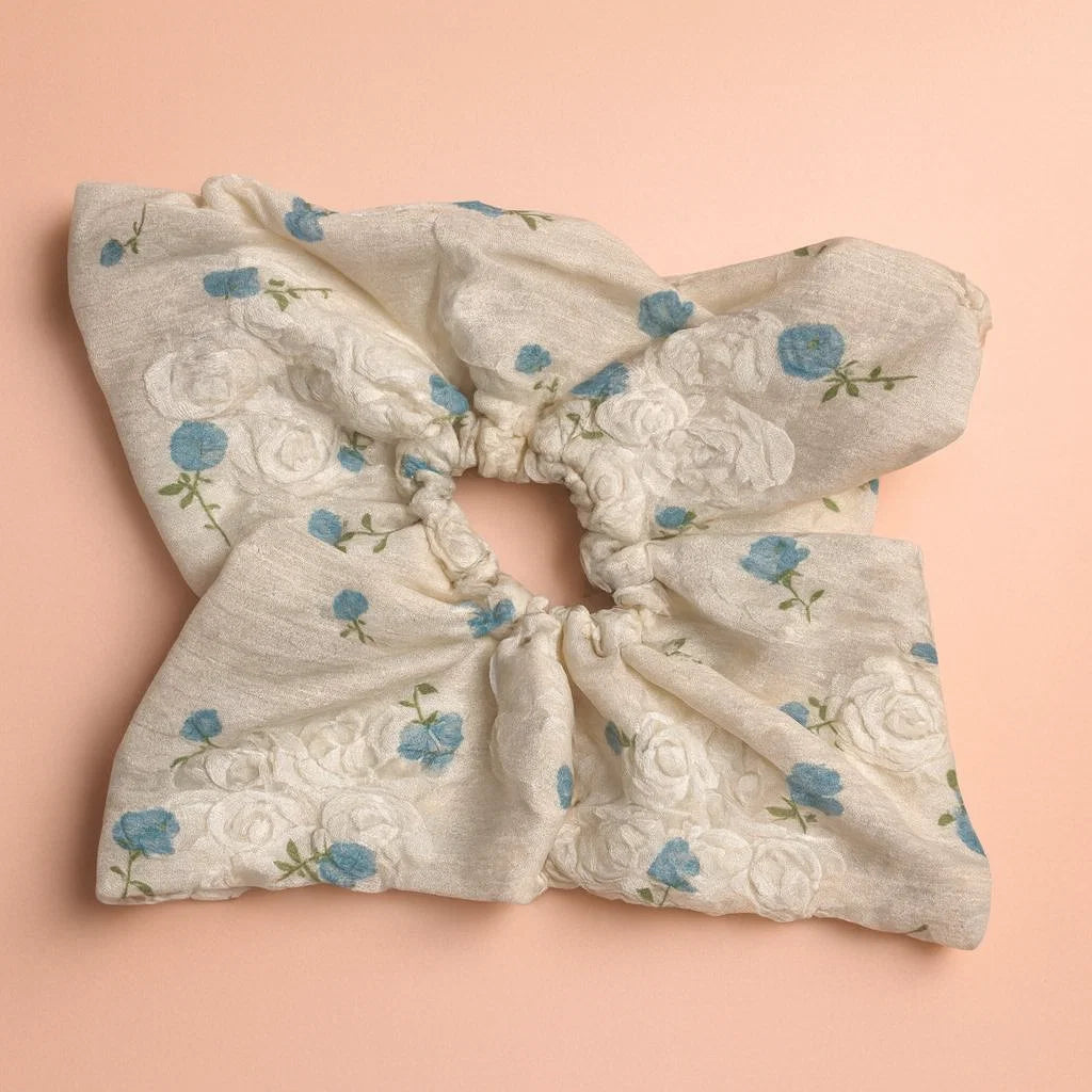 Square Blue Flower Scrunchie