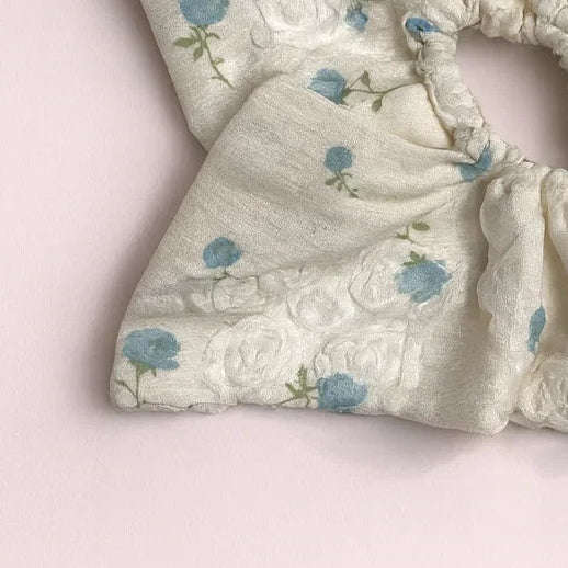 Square Blue Flower Scrunchie