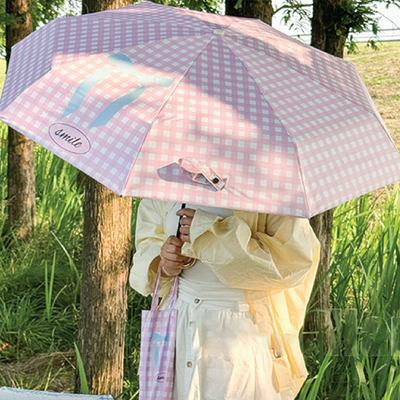 Pink Coquette Checkered Bow Umbrella