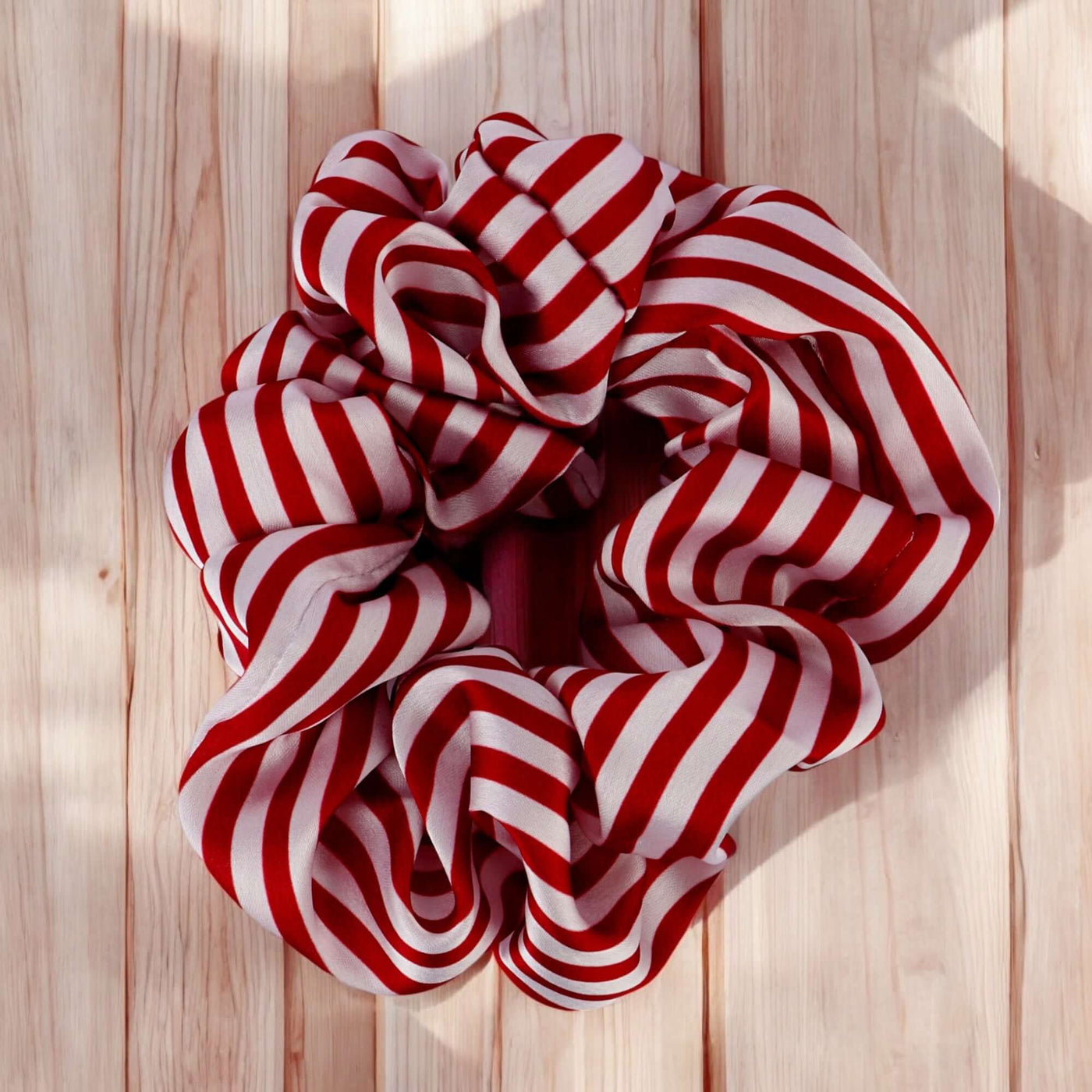 Red Korean Style Striped Scrunchie