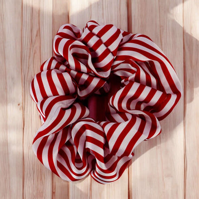 Red Korean Style Striped Scrunchie