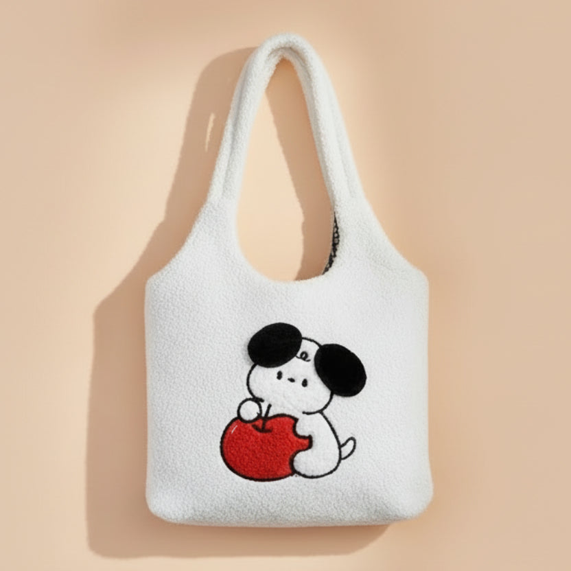 Red Apple Dog Furry Tote bag