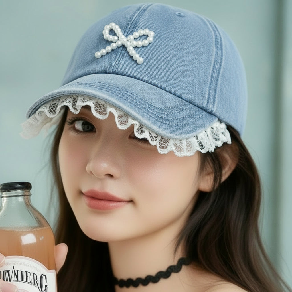 Frill Bow denim Baseball Cap