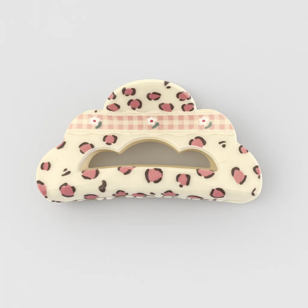 Leopard Print with Gingham Strip Claw Clip