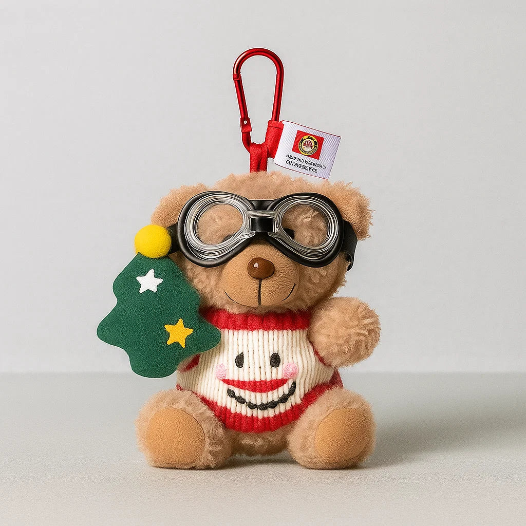 Christmas Goggle Teddy Plush Keyring