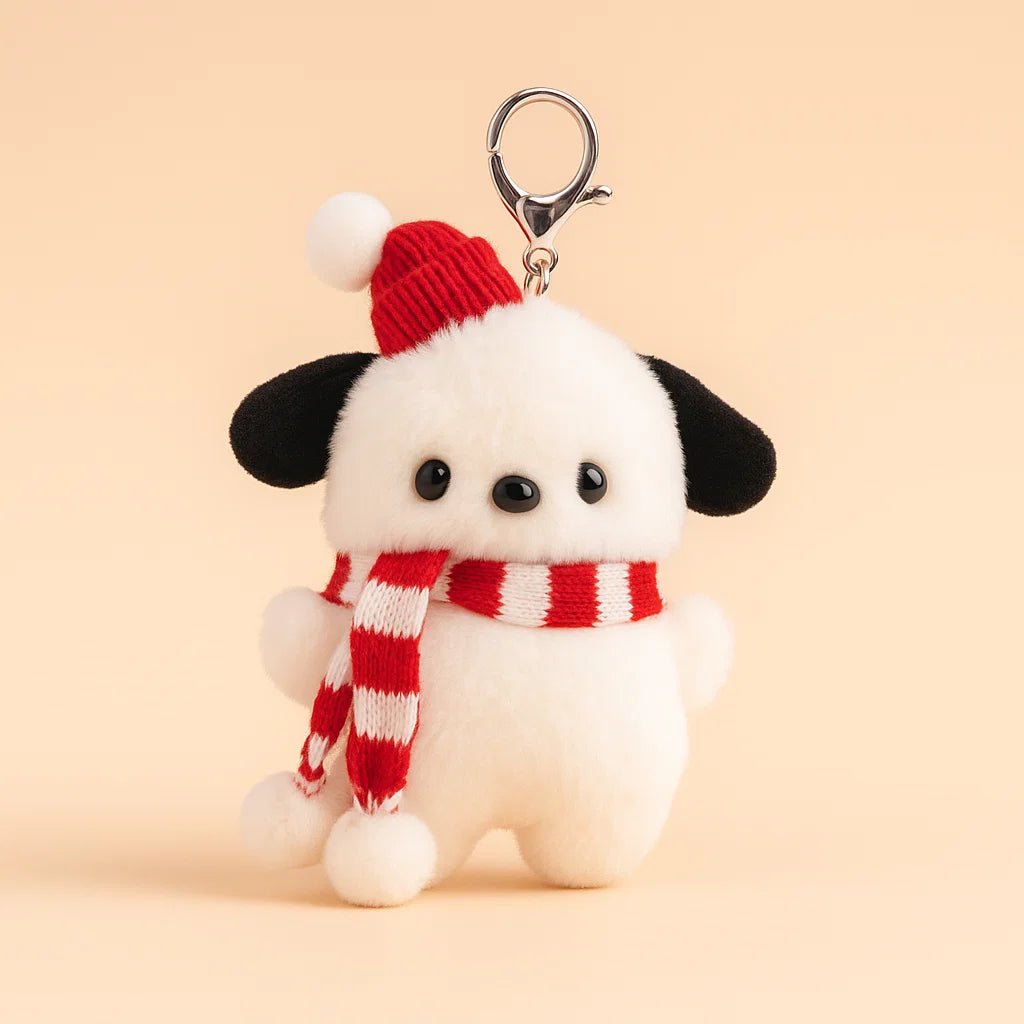 Santa Puppy Plush Keyring