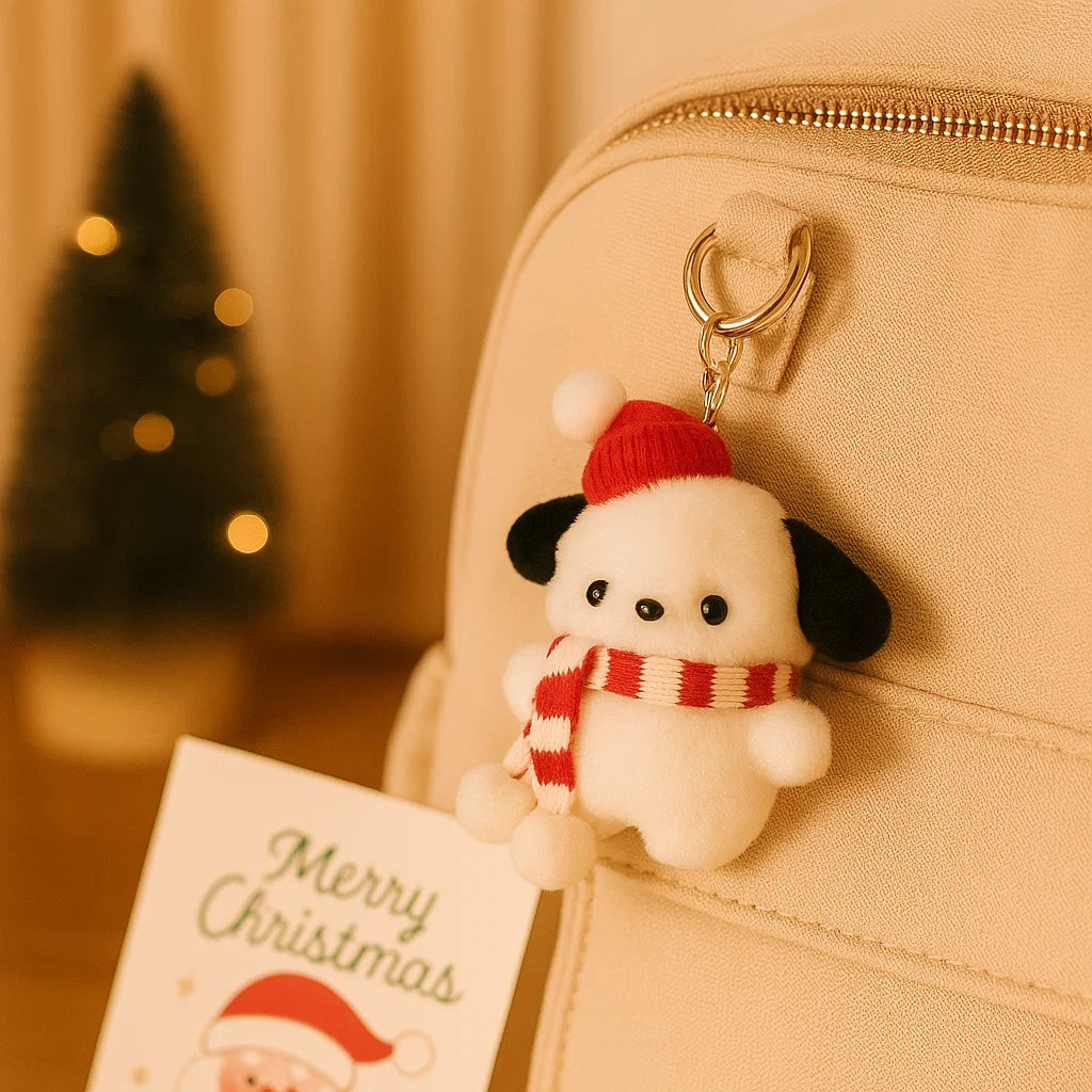 Santa Puppy Plush Keyring