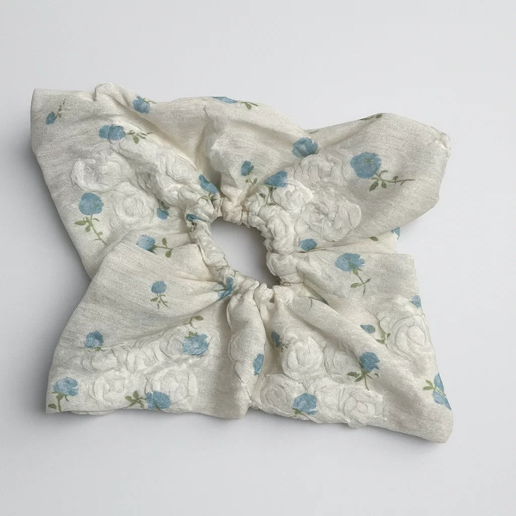 Square Blue Flower Scrunchie