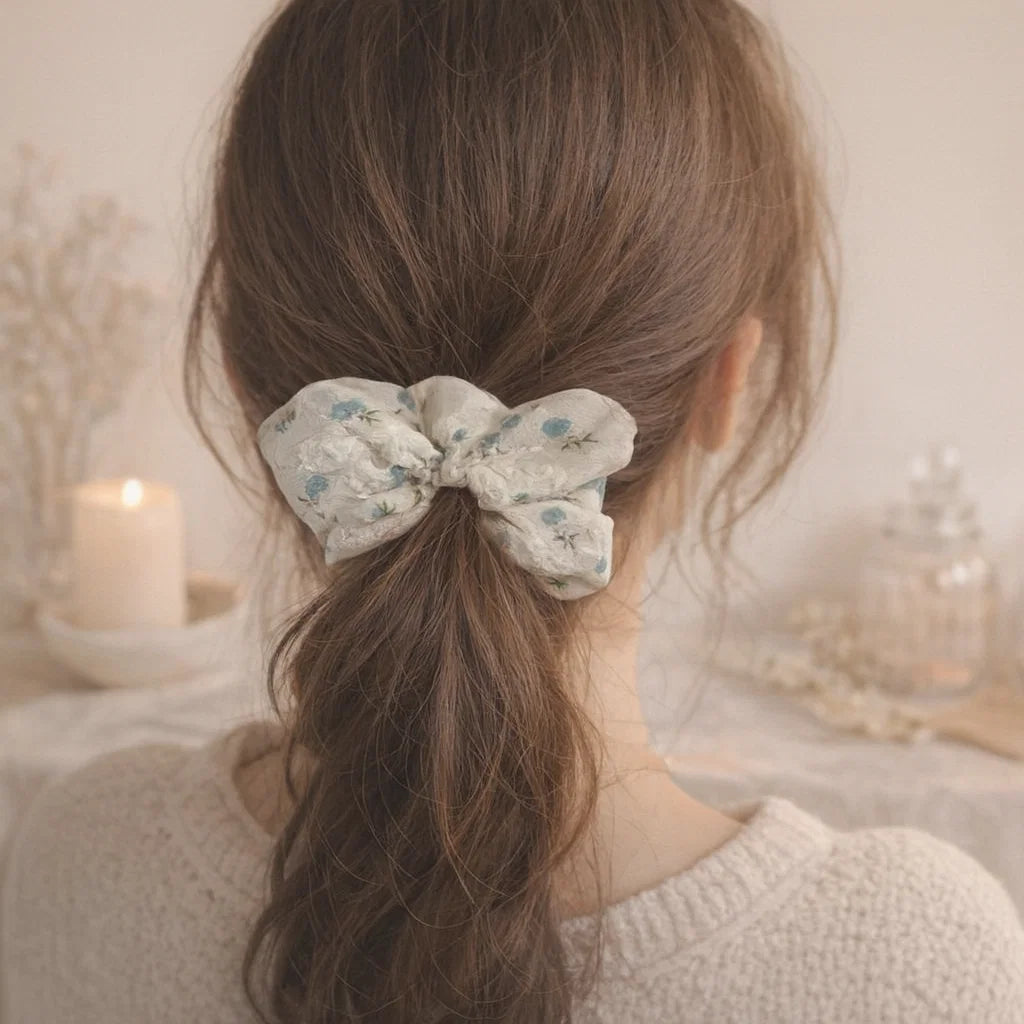 Square Blue Flower Scrunchie