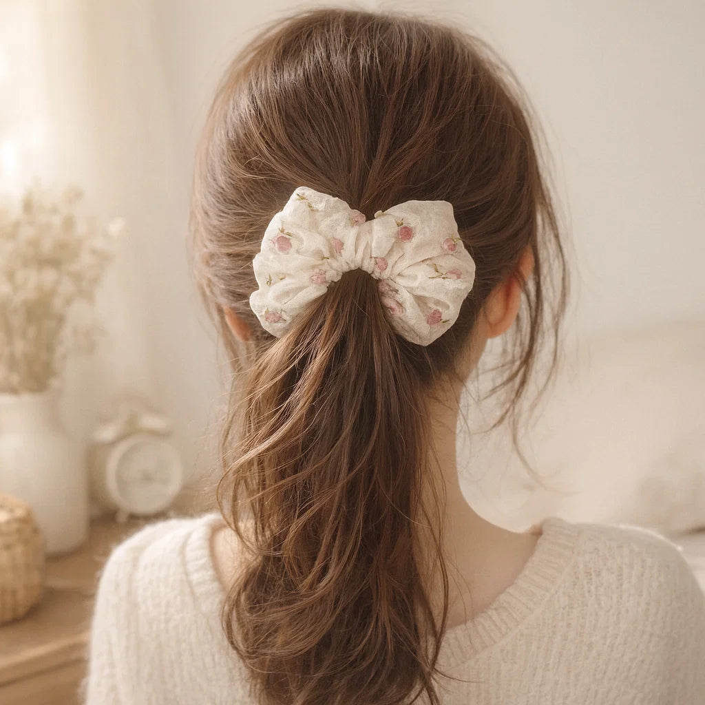 Square Pink Flower Scrunchie