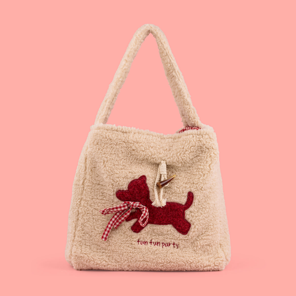 Cherry Paws Fur Tote Bag - Beige
