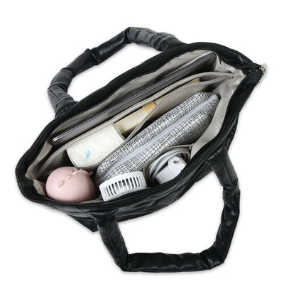 Padded Soft PU Leather Tote Bag - Black