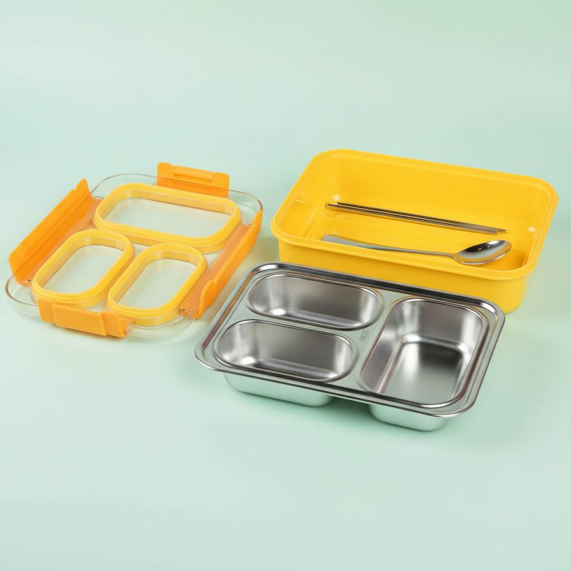 Korean Bento Box 3 Grid - Yellow