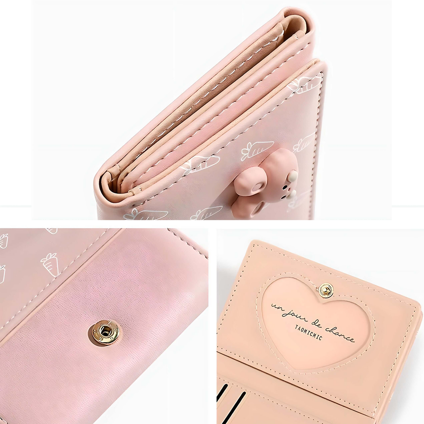 Rabbit Print Trifold Cute Wallet - Pink